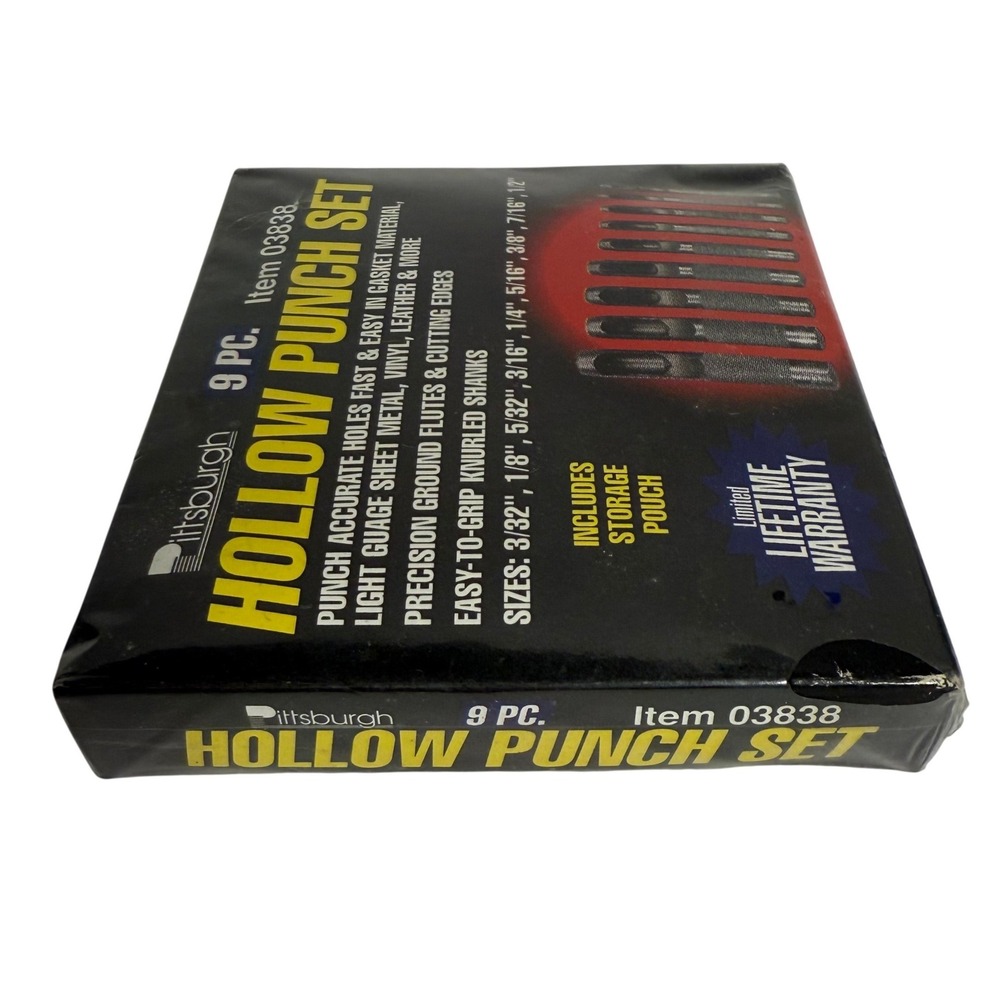 Pittsburgh 9 Pc Hollow Punch Set Leather Gasket Vinyl Tool 03838 New Sealed - Picture 7 of 7